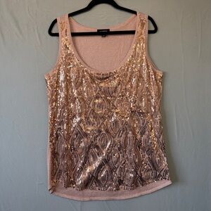 Le Chateau Womens Sequin Tank Top XL Rose Gold Sleeveless Lined Glam Showgirl